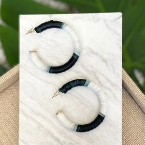 Raffia Wrap Hoop Earrings- Black and White